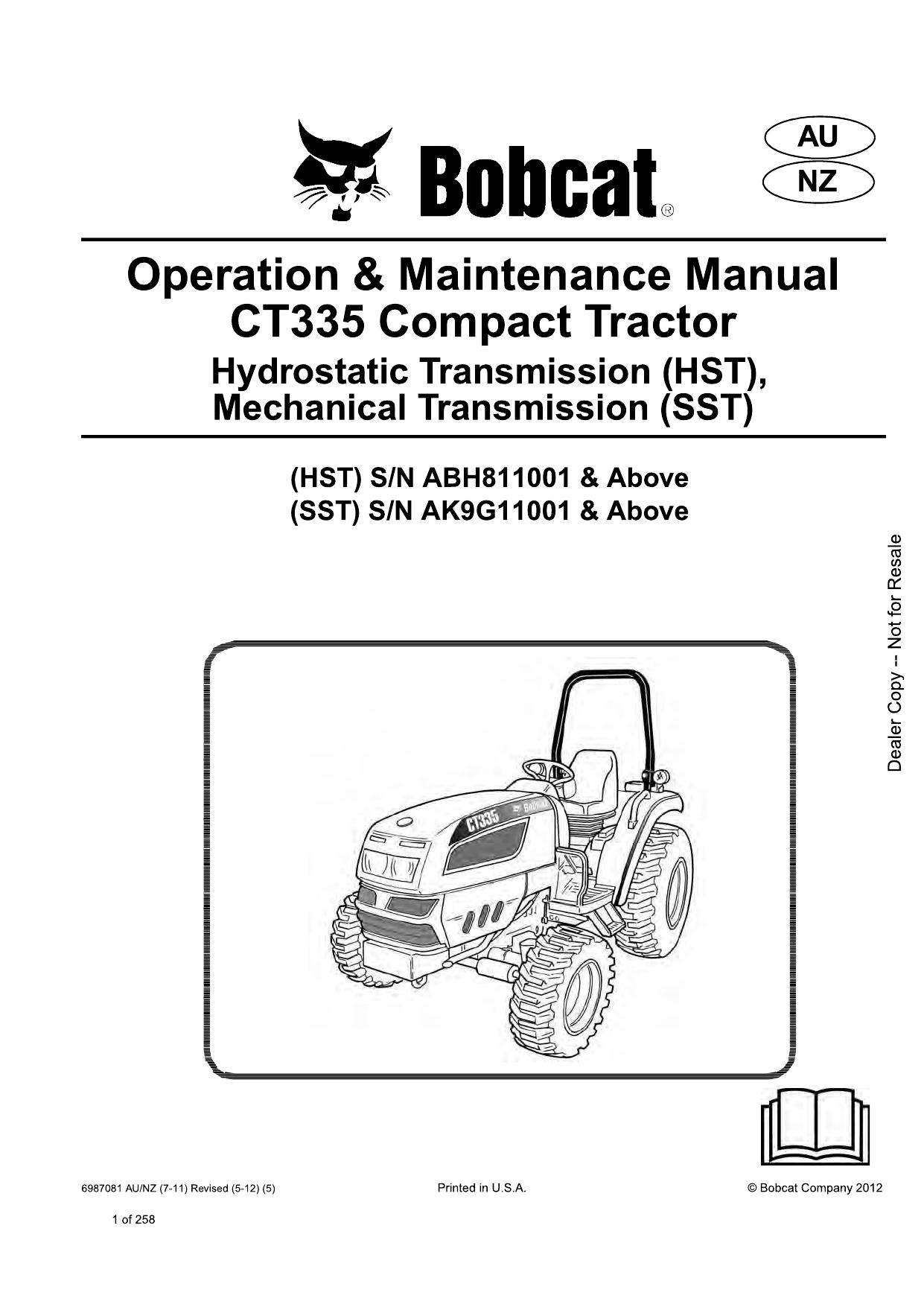 CT335 Compact Tractor Operation & Maintenance Manual Bobcat
